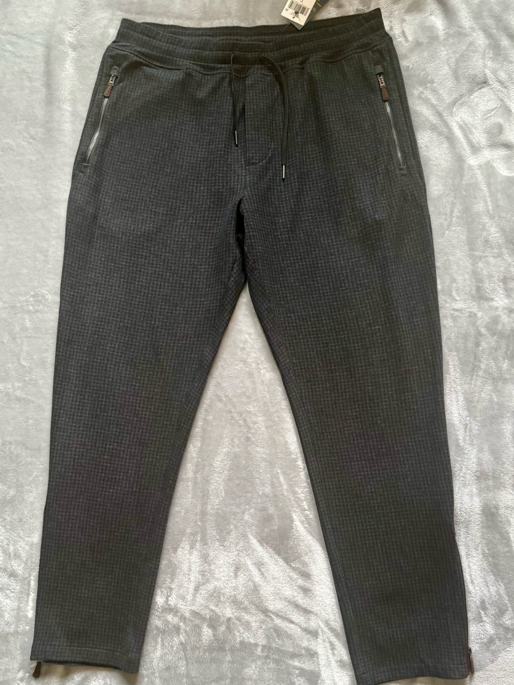 Polo by RL Men's Charcoal Knit Drawstring Joggers with Zip Pockets and Ankle
